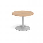 Trumpet base circular boardroom table 1000mm - silver base, beech top TB10C-S-B