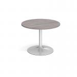 Trumpet base circular boardroom table 1000mm - silver base, grey oak top TB10C-S-GO