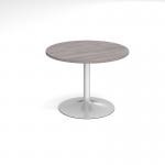 Trumpet base circular boardroom table 1000mm - silver base and grey oak top TB10C-S-GO