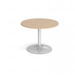 Trumpet base circular boardroom table 1000mm - silver base, kendal oak top TB10C-S-KO