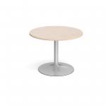 Trumpet base circular boardroom table 1000mm - silver base and maple top