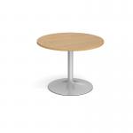 Trumpet base circular boardroom table 1000mm - silver base and oak top