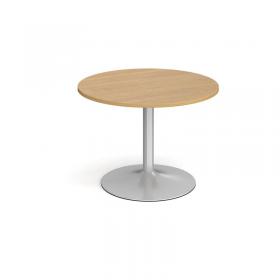 Trumpet base circular boardroom table 1000mm - silver base, oak top TB10C-S-O