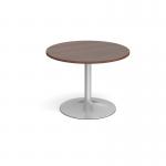 Trumpet base circular boardroom table 1000mm - silver base and walnut top TB10C-S-W