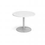 Trumpet base circular boardroom table 1000mm - silver base and white top