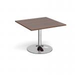 Trumpet base square extension table 1000mm x 1000mm - chrome base, walnut top TB10-C-W