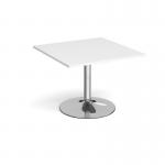 Trumpet base square extension table 1000mm x 1000mm - chrome base, white top TB10-C-WH