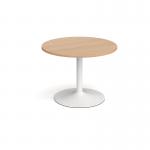 Trumpet base circular boardroom table 1000mm - white base and beech top