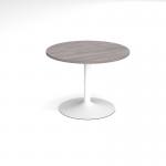 Trumpet base circular boardroom table 1000mm - white base and grey oak top