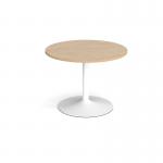 Trumpet base circular boardroom table 1000mm - white base, kendal oak top TB10C-WH-KO