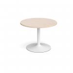 Trumpet base circular boardroom table 1000mm - white base and maple top TB10C-WH-M