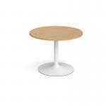 Trumpet base circular boardroom table 1000mm - white base, oak top TB10C-WH-O
