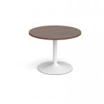 Trumpet base circular boardroom table 1000mm - white base and walnut top