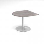 Trumpet base radial extension table 1000mm x 1000mm - silver base and grey oak top