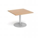 Trumpet base square extension table 1000mm x 1000mm - silver base and beech top