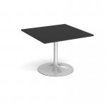 Trumpet base square extension table 1000mm x 1000mm - silver base, black top TB10-S-BK