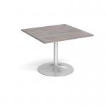 Trumpet base square extension table 1000mm x 1000mm - silver base, grey oak top TB10-S-GO