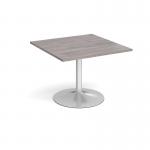 Trumpet base square extension table 1000mm x 1000mm - silver base and grey oak top TB10-S-GO