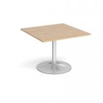 Trumpet base square extension table 1000mm x 1000mm - silver base, kendal oak top TB10-S-KO