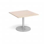 Trumpet base square extension table 1000mm x 1000mm - silver base and maple top