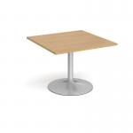 Trumpet base square extension table 1000mm x 1000mm - silver base, oak top TB10-S-O