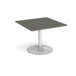 Trumpet base square extension table 1000mm x 1000mm - silver base, onyx grey top TB10-S-OG