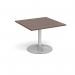 Trumpet base square extension table 1000mm x 1000mm - silver base, walnut top TB10-S-W