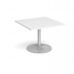 Trumpet base square extension table 1000mm x 1000mm - silver base and white top