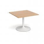 Trumpet base square extension table 1000mm x 1000mm - white base, beech top TB10-WH-B
