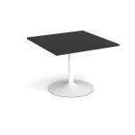 Trumpet base square extension table 1000mm x 1000mm - white base, black top TB10-WH-BK