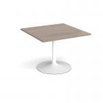 Trumpet base square extension table 1000mm x 1000mm - white base, Barcelona walnut top TB10-WH-BW