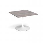 Trumpet base square extension table 1000mm x 1000mm - white base, grey oak top TB10-WH-GO