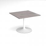 Trumpet base square extension table 1000mm x 1000mm - white base and grey oak top