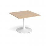 Trumpet base square extension table 1000mm x 1000mm - white base, kendal oak top TB10-WH-KO