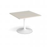 Trumpet base square extension table 1000mm x 1000mm - white base, light grey top TB10-WH-LG