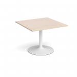 Trumpet base square extension table 1000mm x 1000mm - white base and maple top
