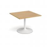 Trumpet base square extension table 1000mm x 1000mm - white base, oak top TB10-WH-O