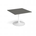 Trumpet base square extension table 1000mm x 1000mm - white base, onyx grey top TB10-WH-OG