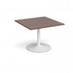 Trumpet base square extension table 1000mm x 1000mm - white base and walnut top TB10-WH-W