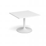 Trumpet base square extension table 1000mm x 1000mm - white base, white top TB10-WH-WH