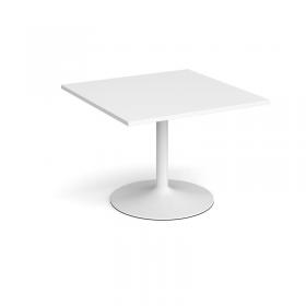 Trumpet base square extension table 1000mm x 1000mm - white base, white top TB10-WH-WH
