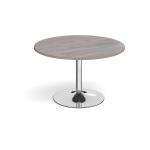 Trumpet base circular boardroom table 1200mm - chrome base, grey oak top TB12C-C-GO