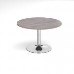 Trumpet base circular boardroom table 1200mm - chrome base and grey oak top TB12C-C-GO
