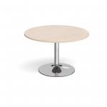 Trumpet base circular boardroom table 1200mm - chrome base and maple top