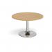 Trumpet base circular boardroom table 1200mm - chrome base, oak top TB12C-C-O