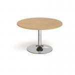 Trumpet base circular boardroom table 1200mm - chrome base and oak top