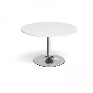 Trumpet base circular boardroom table 1200mm - chrome base, white top
