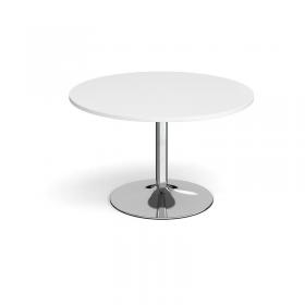 Trumpet base circular boardroom table 1200mm - chrome base, white top TB12C-C-WH