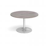 Trumpet base circular boardroom table 1200mm - silver base, grey oak top TB12C-S-GO