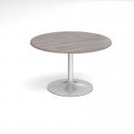 Trumpet base circular boardroom table 1200mm - silver base and grey oak top